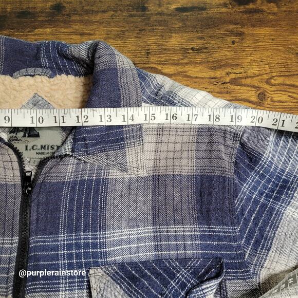 Vtg IC Mist Flannel Plaid Sherpa Shacket Jacket L Zip Front - Picture 5 of 11